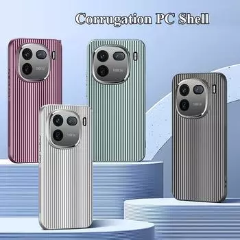Для vivo iQOO 12 11 11S Pro металлическая защита для объектива «все включено» с прямыми краями, гофрированная, нескользящая противоударная задняя крышка для ПК iQOO 11/11S чёрный