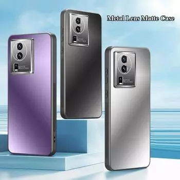 Для vivo iQOO Neo 9 9s 8 7 Neo7 Neo8 Pro SE Racing Металлическая защита объектива Прямой край Заднее покрытие ПК Матовый матовый чехол с защитой от отпечатков пальцев Чехол в виде ракушки iQOO Neo7 серебряный