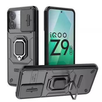 Для vivo iQOO Z9 Z9x Turbo Plus Battle Bear Slide Push Window TPU + PC противоударный металлический чехол с магнитной адсорбцией для автомобиля iQOO Z9 6.67 чёрный