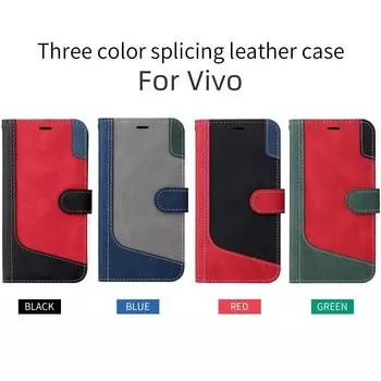 Для Vivo S17 Pro, S16, V29 Lite, Y78 +, Y11S, Y76, Y15S, Y27, V27 5G... Трехцветный лоскутный стиль, дизайн из искусственной кожи, откидная подставка, кошелек, сумка для телефона, чехол vivo S16 чёрный