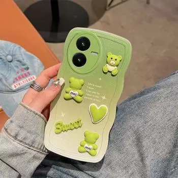 Для Vivo S1 Pro Y15s Y15A Y01 Y16 Y22 Y22S Y30 Y30i Y50 Чехол Мягкий силиконовый корпус Волнистая задняя крышка 3D стереоскопический чехол для телефона с милым медведем For Vivo Y30i синий