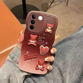 Для Vivo S1 V20 V25 V27e V27 Pro V23e V23 T1 T1Pro 5G чехол Мягкий силиконовый корпус Волнистая задняя крышка 3D стереоскопический чехол для телефона с милым медведем For Vivo S1 синий