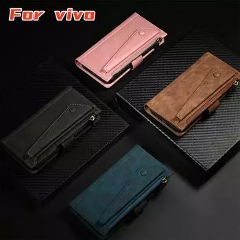 Для vivo T2 Pro/S17e/S17/V29/S16/S12/S10/Y78/Y36/Y27/Y77/Y31/Y20S/Y16/Y15A..Ретро матовый кожаный кошелек с несколькими картами, противоугонный чехол для телефона с кистью vivo S17e розовый