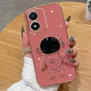 Для Vivo T2 Y91C Y1S Y19 Y91 Y91i Y93 lite Y95 Y81 Y81i X80 X70 Pro чехол Мягкий силиконовый чехол с держателем космонавтов задняя крышка кронштейн чехол для телефона For Vivo Y19 фиолетовый