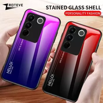 Для Vivo V27 Pro чехол из закаленного стекла с градиентом, чехол для Vivo V27 V25 V23 Pro V27E V25E V23E VivoV27 VivoV23, чехлы для телефонов For Vivo V27 чёрный