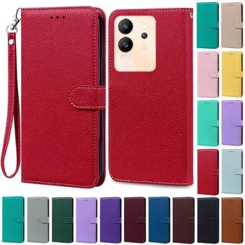 Для Vivo V30 Lite 5G чехол кожаный кошелек раскладной телефон чехол для Vivo V30 Lite чехол-книжка для Vivo V30Lite чехол Fundas Shell For Vivo V30 Lite 5G вино красного