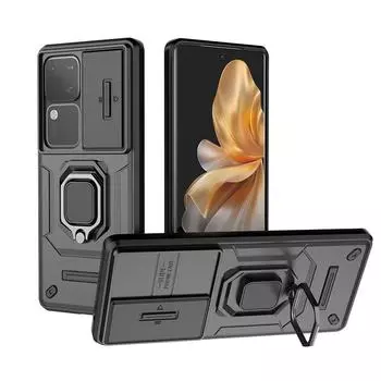 Для vivo V30 V30e Pro Battle Bear Slide Push Window TPU + PC противоударный металлический чехол с магнитной адсорбцией для автомобиля V30 чёрный