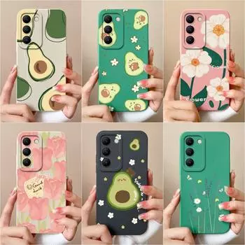 Для Vivo V40 Lite Pro T3 Y200e Y100 (ИДН) Чехлы для V30 SE V30e, модные, симпатичные, с цветком авокадо, матовые, мягкие, жидкие, силиконовые, защитные чехлы для телефонов Vivo Y100 (IDN) 5G