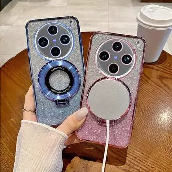 Для VIVO X200 Pro mini градиентный цветной блестящий чехол TPU для VIVO X10 X90 Pro+ X80 Pro X70 X60 X27 гальванизированный магнитный кронштейн мягкий силиконовый чехол Vivo X100 розовый