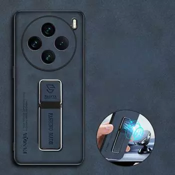 Для Vivo X200 Pro X200pro Skinsheep кожаный противоударный бронированный чехол для Vivo X200 Pro Mini X100 Ultra X100 S Pro Магнитный держатель силиконовый чехол на край vivo X200 чёрный