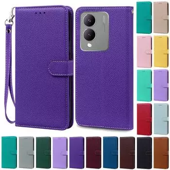 Для Vivo Y17S чехол кожаный кошелек-книжка для Vivo Y17S чехол Чехлы для Vivo Y17S VivoY17S чехол для телефона защитный чехол For Vivo Y17S темно-красного