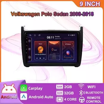 Для Volkswagen Polo Sedan 2008-2018 Carplay Android автомобильное радио GPS-навигация 2din 2 + 32 ГБ 2+32GB