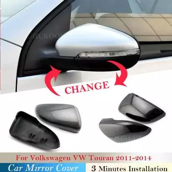 Для Volkswagen VW Touran 2011 2012 2013 2014 автомобильное зеркало заднего вида, колпачки из углеродного волокна, чехол с рисунком, глянцевая черная сторона Black left-right