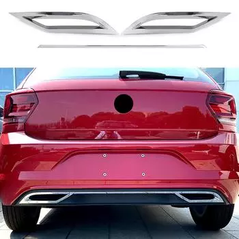 Для VW Polo 6 MK6 3 шт., диффузор на задний бампер, спойлер, воздуховыпускное отверстие, накладка на выхлопную полосу, 2017-предварительный фейслифтинг кузова Chrome-Silver