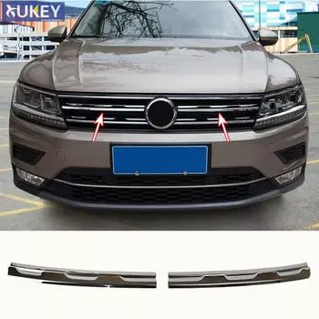 Для VW Tiguan Mk2 2016 2017-хромированная передняя сетка, крышка бампера, накладка, вставка, украшение на капот, молдинг, защита для стайлинга
