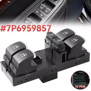 Для VW Touareg Sharan Touran Для Seat Alhambra 2011-2016 Электрическая хромированная кнопка главного стеклоподъемника 7P6959857 Аксессуары
