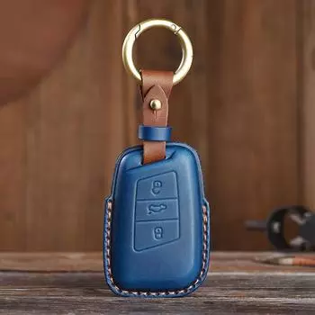 Для VW Volkswagen Magotan Passat B8 Skoda Superb Kodiaq A7 Smart Key Fob Protector Keychain Leather Car Key Cover Case синий
