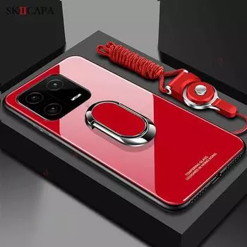 Для Xiaomi 13 12T Pro чехол из закаленного стекла для телефона Mi 12S Ultra 12 Lite 12X 11T 13 Pro с магнитным кольцом-держателем и подставкой, чехол через плечо, шейный ремешок For Mi 11i 5G красный