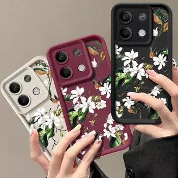 Для Xiaomi 13t 11t Poco F6 X6 X5 Pro Redmi Note 13 12 11 Pro противоударный силиконовый мягкий защитный чехол с цветочным принтом для линз Redmi Note 13 4G чёрный