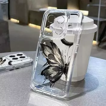 Для Xiaomi 13t 11t Poco F6 X6 X5 Pro Redmi Note 13 12 11 10 Pro противоударный мягкий силиконовый чехол с изображением сердечек и бабочек для защиты объектива, прозрачный тонкий чехол Redmi Note 13 4G