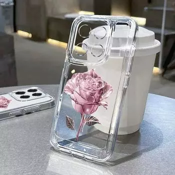 Для Xiaomi 13t 11t Poco X6 X5 Pro Redmi Note 13 12 11 Pro противоударный прозрачный мягкий защитный чехол с кристаллами розы Redmi K70E розовый