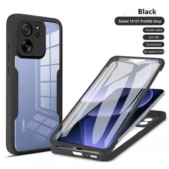 Для Xiaomi 14T Pro 13T 12T Poco X7 X6 X5 Redmi 14C Note 14 Pro 13 12 11 10 прозрачный противоударный силиконовый чехол с полной защитой 360 из закаленной пленки Xiaomi Poco X5 Pro 5G чёрный
