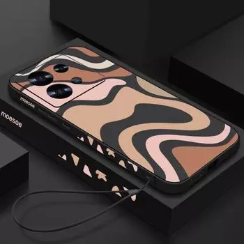 Для Xiaomi 14T 13t 12t 11t 10t Poco F3 X6 X5 F6 Pro Mi 11 Lite Redmi Note 13 12 11 10 Pro полосатый узорчатый противоударный TPU мягкий с ремешок чехол Redmi Note 13 4G розовый/коричневый