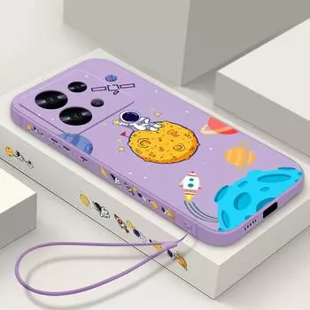 Для Xiaomi 13t 12t 11t 10t Poco F3 X6 X5 Pro Redmi Note 13 12 11 10 9 Pro противоударный мягкий TPU с ремешком тонкий защитный чехол для объектива с принтом астронавта Redmi Note 13 4G фиолетовый