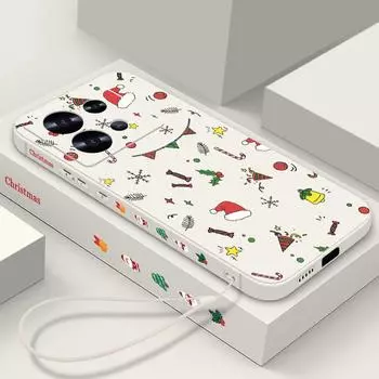 Для Xiaomi 13t 12t 11t Poco X6 X5 F6 Pro Redmi Note 14 13 12 11 10 Pro мультяшный рождественский узор противоударный ремешок мягкая защита объектива тонкий чехол Redmi Note 13 4G чёрный