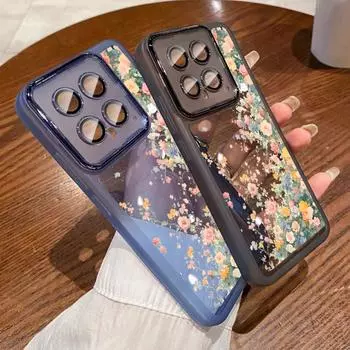 Для Xiaomi 13t Poco X6 Pro Redmi Note 12 Pro 5g металлический стеклянный защитный объектив цветочный узор прозрачный мягкий силиконовый тонкий противоударный чехол Xiaomi 13T/13T Pro розовый