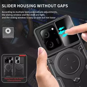 Для Xiaomi 13T Pro Case Slide Lens Armor Phone Case для Xiaomi Mi13T Mi 13T 13 T Pro Xiaomi13T Magnetic Ring Holder Back Cover For Xiaomi 13T Pro