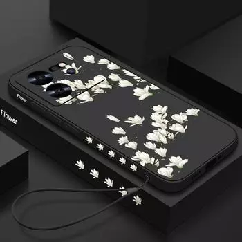 Для Xiaomi 13t Pro Poco X3 Redmi Note 12 11 10 K70e K70 нарисованный цветок со шнурком из мягкого ТПУ бухты Xiaomi 13T / 13T Pro чёрный
