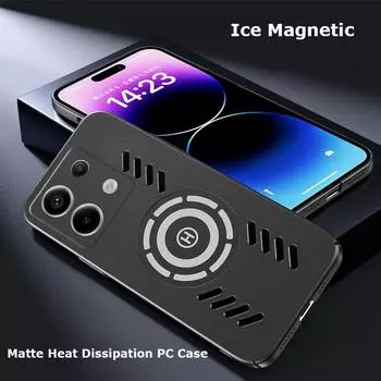 Для Xiaomi 14 13T 13 12 12s 12x 12T Pro Lite Ultra Ice Магнитное рассеивание тепла матовый чехол для ПК с защитой от отпечатков пальцев Дышащий охлаждающий чехол в виде ракушки For Xiaomi 12/12x/12s чёрный