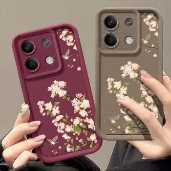 Для Xiaomi 14t 13t Poco X6 F6 X5 Pro Redmi Note 14 13 12 11 10 Pro Cherry Blossom Pattern противоударный силиконовый мягкий защитный чехол для линз от падения Redmi Note 14 Pro 5G чёрный
