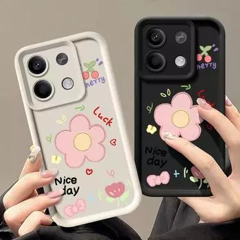 Для Xiaomi 14t 13t Poco X6 F6 X5 Pro Redmi Note 14 13 12 11 10 Pro Розовый цветочный узор противоударный силиконовый мягкий защитный чехол для линз от падения Xiaomi 14T чёрный
