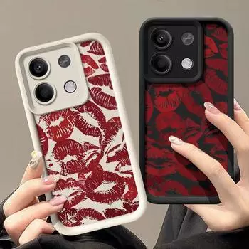 Для Xiaomi 14t 13t Poco X6 F6 X5 Pro Redmi Note 14 13 12 11 10 Pro Темно-красный узор с губами противоударный силиконовый мягкий защитный чехол для линз от падения Xiaomi 14T чёрный