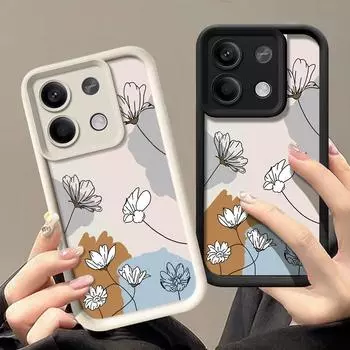 Для Xiaomi 14t 13t Poco X6 F6 X5 Pro Redmi Note 14 13 12 11 10 Pro Line Flower Pattern противоударный силиконовый мягкий защитный чехол для линз от падения Xiaomi 14T чёрный