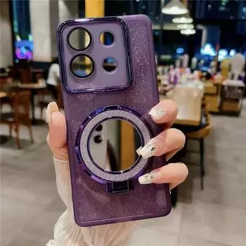 Для Xiaomi 14T Pro Mirror Stand Holder Case для Mi 11T 13T 12T Pro Camera Protector Lens Film Glitter Gradient Silicone Cover Xiaomi 14T белый