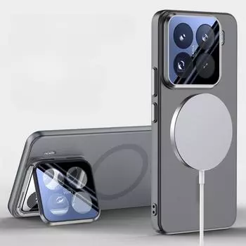 Для Xiaomi 15 Pro Mi15 Магнитный металлический держатель камеры Телефон Задняя крышка для Xiaomi 15 Pro 15pro Противоударный бампер Невидимый чехол-подставка for xiaomi 15 pro чёрный