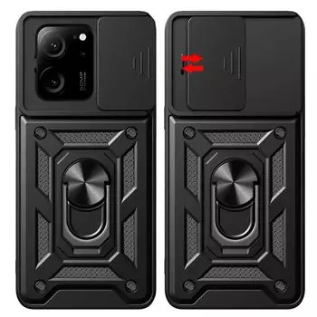 Для Xiaomi Mi 13T Pro чехол с кольцом-держателем Броня противоударный чехол для Xiaomi 13T Mi13T слайд-объектив защитная задняя крышка For Mi 13T Pro чёрный