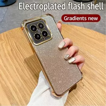 Для Xiaomi Mi 14 Pro 13 13T 12 12X 12T 11i блестящий силиконовый мягкий чехол Mi14 Mi13t Mi12t Mi12 Четырехугольный противоударный чехол For Mi 14