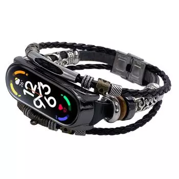 Для Xiaomi Mi Band 7 кожаный ремешок с металлической застежкой в стиле ретро DIY Смарт-часы сменный браслет