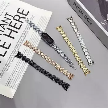 Для Xiaomi Mi Band 9 ремешок модный металлический браслет Miband 8 нержавеющая сталь сменный браслет Correa For xiaomi band 9/8 чёрный