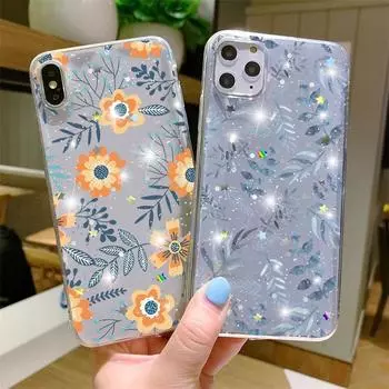 Для Xiaomi Mi Redmi Note 10 10S 7 9 9a 9C 9S 8 8T 9T 12 Pro 11 11T 10T Pro 9 Lite A3 Poco M3 F3 X3 NFC Цветы блестящий мягкий чехол Mi 11T(Pro) 5G