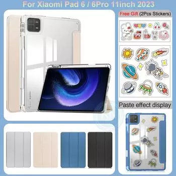 Для Xiaomi Pad 6 Xiaomi Mi Pad 6Pro 11 дюймов 2023 Ультратонкий акриловый кожаный чехол Прозрачная противоударная задняя крышка Xiaomi Pad 6 11inch чёрный