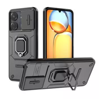 Для Xiaomi Poco C61 C65 M6 Pro 4G Battle Bear Slide Push Window TPU + PC противоударный металлический чехол с магнитной адсорбцией для автомобиля Poco C65 чёрный