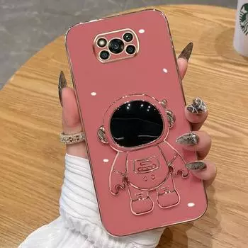 Для Xiaomi Poco C65 X5 X4 F5 M5 M4 M3 Pro 5G 4G X3 NFC F4 GT F3 F2 Pro C40 Чехол Мягкий силиконовый чехол с держателем космонавтов Задняя крышка Кронштейн Чехол для телефона For Xiaomi Poco X5 Pro красный