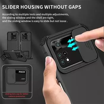 Для Xiaomi Poco M4 Pro 4G чехол Kickstand Slide Camera Protection Armor Phone Case для Poko Little M 4 4M PocoM4 M4Pro задняя крышка For Poco M4 Pro 4G чёрный