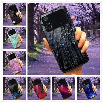 Для Xiaomi Poco M4 Pro 4G чехол 6.43 закаленное стекло звездный мрамор твердый задний чехол для Poco M4 Pro 5G M3 телефон чехлы защитные For Poco M4 Pro 4G