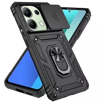Для Xiaomi Poco M6 Pro 4G чехол Armor Slide Camera Protect Funda для PocoM6Pro Poko Little M 6 Pro M6Pro Магнитный держатель Кольцо Крышка For Poco M6 Pro 4G чёрный